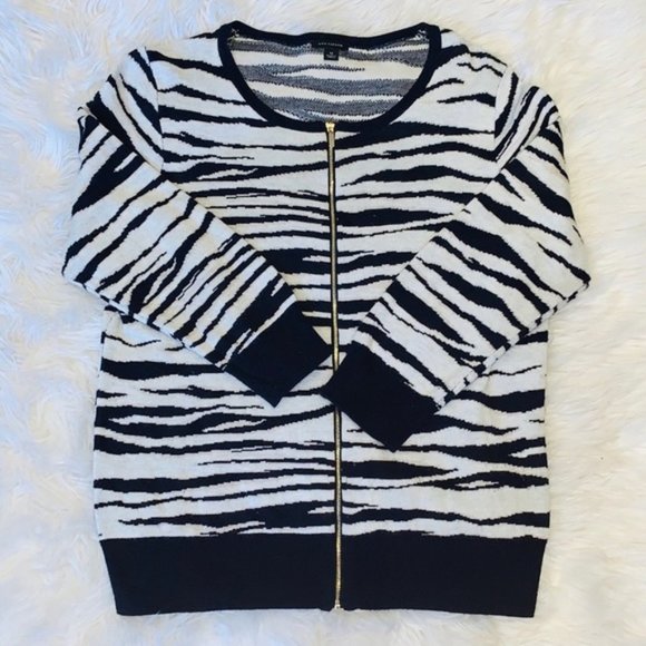 Pre-Owned $90 Ann Taylor Zebra Zip Cardigan Medium - Picture 3 of 10